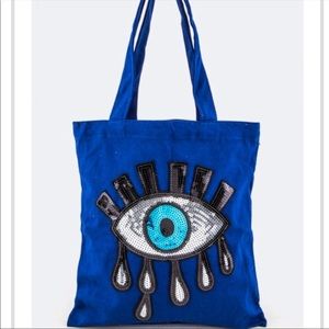 Sequins evil eye canvas tote
